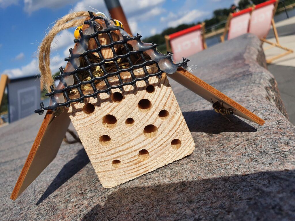 domek dla pszczół z pszczołą